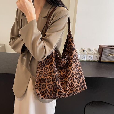 Leopard Print Hobo Tote Bag Set with Matching Pouch, Large Capacity Shoulder Bag for Women, 14.17x4.72x12.6 inches in Saudi Arabia