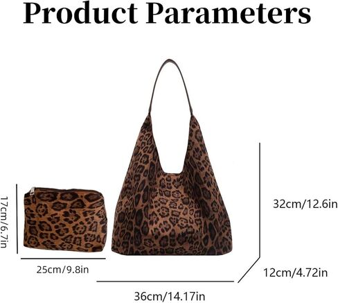 Leopard Print Hobo Tote Bag Set with Matching Pouch, Large Capacity Shoulder Bag for Women, 14.17x4.72x12.6 inches in Saudi Arabia