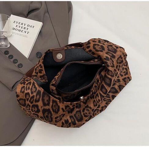 Leopard Print Hobo Tote Bag Set with Matching Pouch, Large Capacity Shoulder Bag for Women, 14.17x4.72x12.6 inches in Saudi Arabia