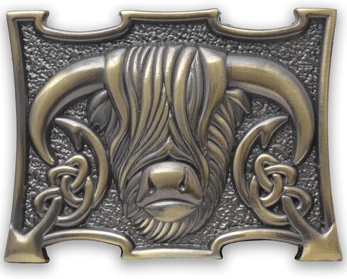 مشبك حزام من Scottish Heilan Coo Kilt - إبزيم من البيوتر على شكل بقرة هايلاند، إكسسوار سلتيك أنيق للرجال، 10 سم × 7.6 سم in Kuwait