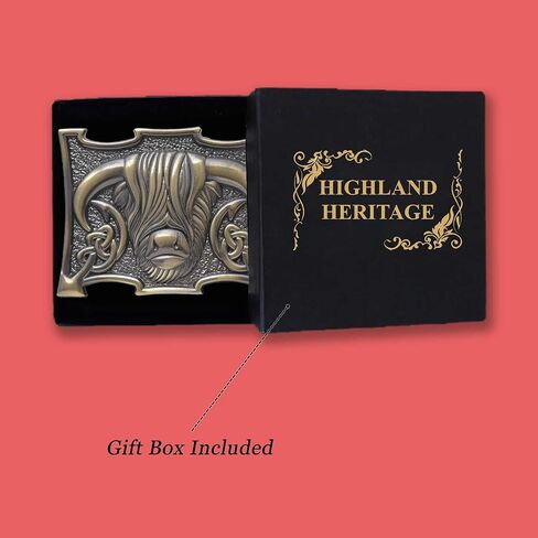 مشبك حزام من Scottish Heilan Coo Kilt - إبزيم من البيوتر على شكل بقرة هايلاند، إكسسوار سلتيك أنيق للرجال، 10 سم × 7.6 سم in Kuwait