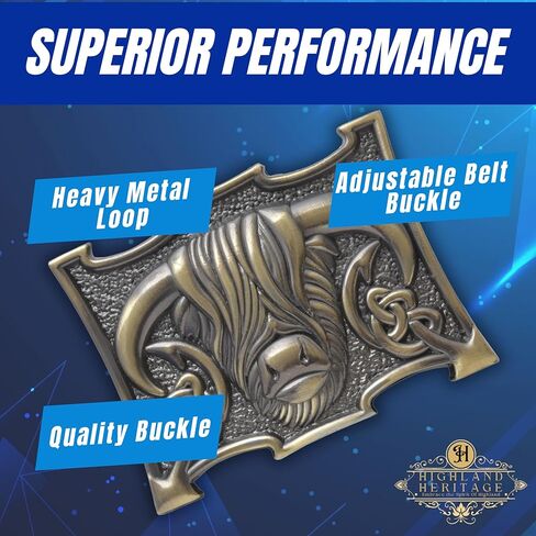 مشبك حزام من Scottish Heilan Coo Kilt - إبزيم من البيوتر على شكل بقرة هايلاند، إكسسوار سلتيك أنيق للرجال، 10 سم × 7.6 سم in Kuwait