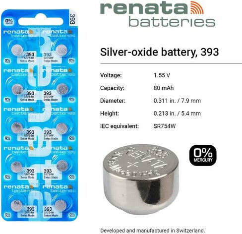 Renata 393 SR754W Batteries - 1.55V Silver Oxide 393 Watch Battery (2 Count) in Kuwait
