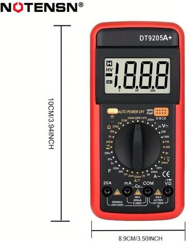 DT9205A+ Digital Multimeter, 1000V True RMS Auto-Ranging Voltmeter, Professional Electrician Tools with Temperature/Diode/Continuity Test, Anti-Burn & Full Protection for Home/Car/Industrial Use in Saudi Arabia