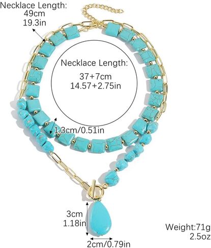 GIGB PBDK Western Turquoise Layered Chain Necklaces for Women Boho Multilevel Cactus Choker Necklace Set Tauren Link Pendant Necklaces Jewelry Gifts 2024 in Saudi Arabia