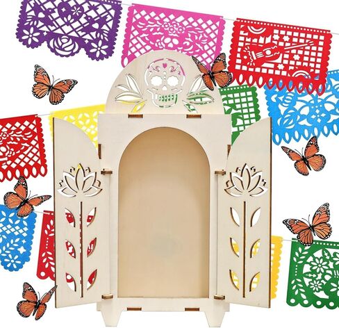 ديكور Dia De Los Muertos، يوم خشبي للمذبح الميت - صندوق ظل صغير Ofrenda، Papel Picado لديكورات Dia De Los Muertos in Saudi Arabia