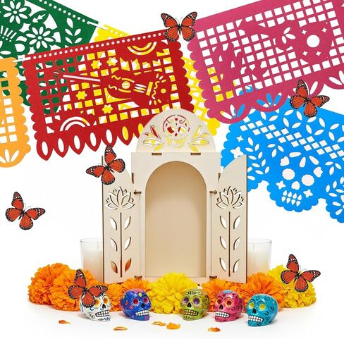 ديكور Dia De Los Muertos، يوم خشبي للمذبح الميت - صندوق ظل صغير Ofrenda، Papel Picado لديكورات Dia De Los Muertos in Saudi Arabia