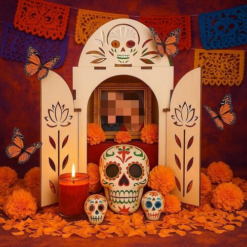ديكور Dia De Los Muertos، يوم خشبي للمذبح الميت - صندوق ظل صغير Ofrenda، Papel Picado لديكورات Dia De Los Muertos in Saudi Arabia