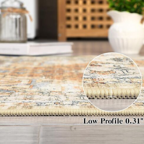 GarveeHome 9x12 Area Rugs for Living Room, Large Ultra-Thin Washable Rug, Non-Slip Lightweight Foldable Area Rug, Stain Resistant Vintage Large Rugs Blue in Saudi Arabia