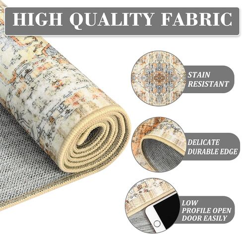GarveeHome 9x12 Area Rugs for Living Room, Large Ultra-Thin Washable Rug, Non-Slip Lightweight Foldable Area Rug, Stain Resistant Vintage Large Rugs Blue in Saudi Arabia