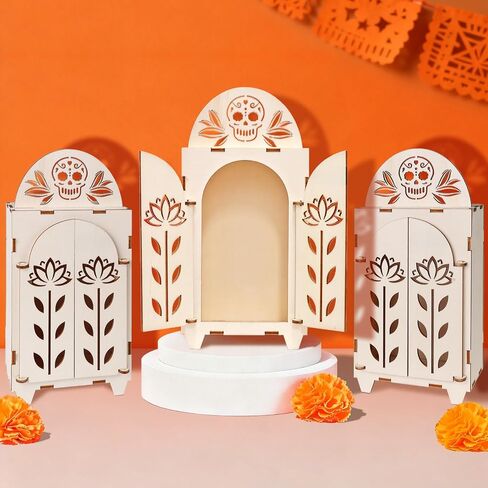 Dia De Los Muertos Decoration, Wooden Day of The Dead Altar - Mini Ofrenda Shadow Box, Papel Picado for Dia De Los Muertos Decorations in Saudi Arabia
