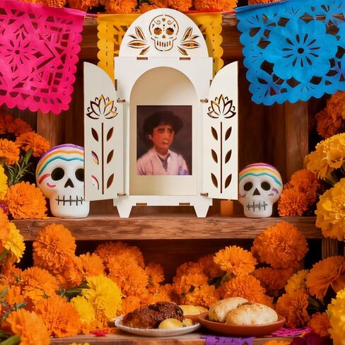 Dia De Los Muertos Decoration, Wooden Day of The Dead Altar - Mini Ofrenda Shadow Box, Papel Picado for Dia De Los Muertos Decorations in Saudi Arabia