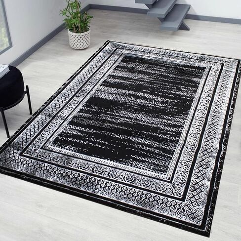 8x10 Decorative Area Rug – Light Gray with Gold & Silver Detail, Bordered Indoor Carpet, Non-Slip, Stain Resistant, Soft Medium Pile for Living Room, Bedroom, Home Décor in Saudi Arabia