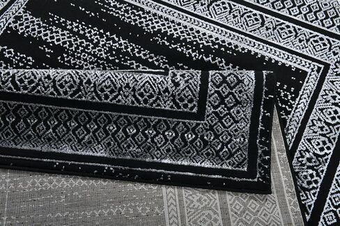 8x10 Decorative Area Rug – Light Gray with Gold & Silver Detail, Bordered Indoor Carpet, Non-Slip, Stain Resistant, Soft Medium Pile for Living Room, Bedroom, Home Décor in Saudi Arabia