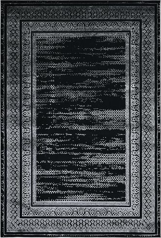 8x10 Decorative Area Rug – Light Gray with Gold & Silver Detail, Bordered Indoor Carpet, Non-Slip, Stain Resistant, Soft Medium Pile for Living Room, Bedroom, Home Décor in Saudi Arabia