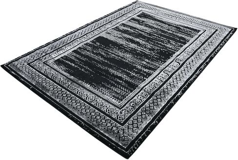 8x10 Decorative Area Rug – Light Gray with Gold & Silver Detail, Bordered Indoor Carpet, Non-Slip, Stain Resistant, Soft Medium Pile for Living Room, Bedroom, Home Décor in Saudi Arabia
