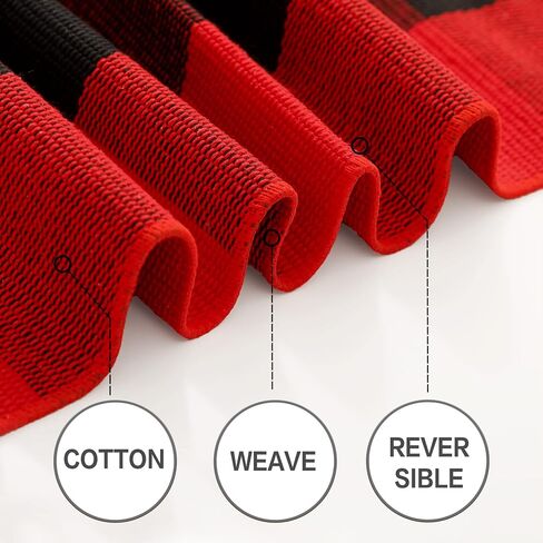 MUBIN Cotton Black and Red Plaid Rug, 3'x5' Outdoor Front Door Decor Mat, Hand-Woven Reversible Foldable Rug for Layered Door Mats Washable Carpet for Front Porch, Entryway, Farmhouse in Saudi Arabia