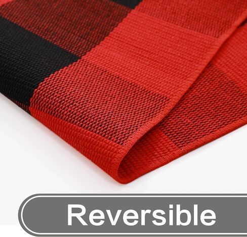 MUBIN Cotton Black and Red Plaid Rug, 3'x5' Outdoor Front Door Decor Mat, Hand-Woven Reversible Foldable Rug for Layered Door Mats Washable Carpet for Front Porch, Entryway, Farmhouse in Saudi Arabia