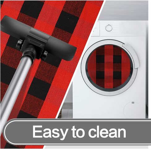 MUBIN Cotton Black and Red Plaid Rug, 3'x5' Outdoor Front Door Decor Mat, Hand-Woven Reversible Foldable Rug for Layered Door Mats Washable Carpet for Front Porch, Entryway, Farmhouse in Saudi Arabia