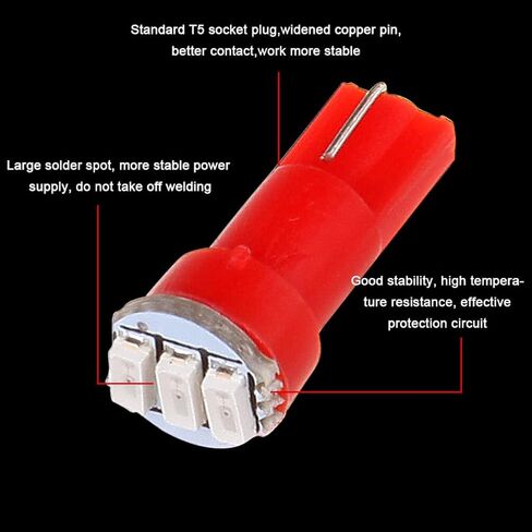 cciyu 10x Twist Socket T5 73 74 led 3-3014SMD Instrument Cluster Dash Light Bulbs Red T5 17 18 37 70 206 207 286 306 2721 Replacement fit for 2005-2011 For Toyota Matrix Camry Avalon etc in Saudi Arabia