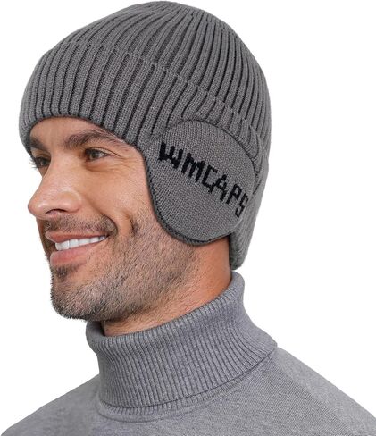 Wmcaps Fleece Line Beanie with Earflap,Winter Knitted Hat for Men Women Stocking Caps for Cold Weather in Kuwait
