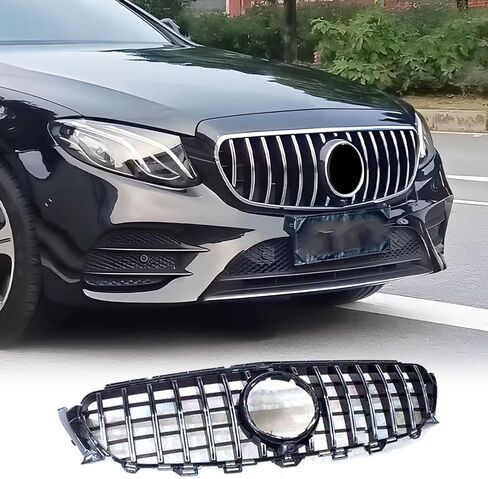 MCARCAR KIT شبكة أمامية مصبغة لمرسيدس بنز W213 E250 E350 E400 2017-2020 شبكة أمامية مع فتحة كاميرا (فضي) in Saudi Arabia