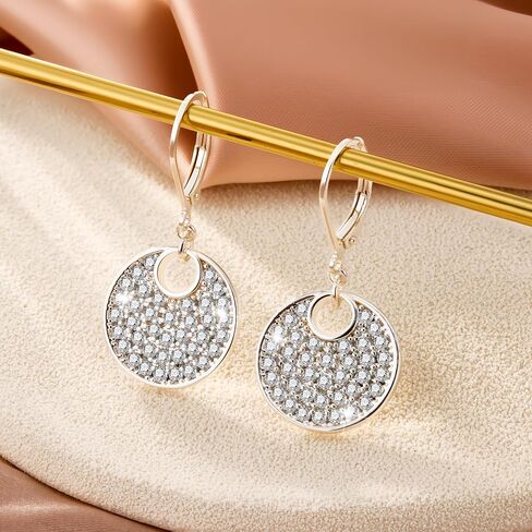 925 Sterling Silver Disc Dangle Earrings for Women Hypoallergenic Disc Drop Dangle Leverback Earrings Cubic Zirconia Sterling Silver Lightweight Circle Coin Jewelry for Women Gifts in Kuwait
