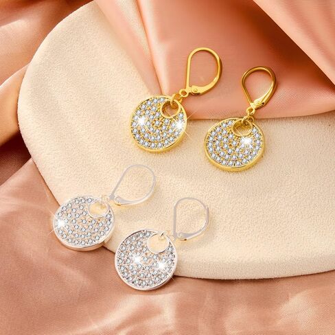 925 Sterling Silver Disc Dangle Earrings for Women Hypoallergenic Disc Drop Dangle Leverback Earrings Cubic Zirconia Sterling Silver Lightweight Circle Coin Jewelry for Women Gifts in Kuwait