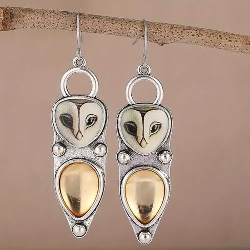 Personality Owl Design Dangle Earrings for Women Pear Shaped Yellow Stone Vintage Jewelry in Saudi Arabia