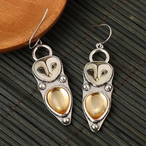 Personality Owl Design Dangle Earrings for Women Pear Shaped Yellow Stone Vintage Jewelry in Saudi Arabia