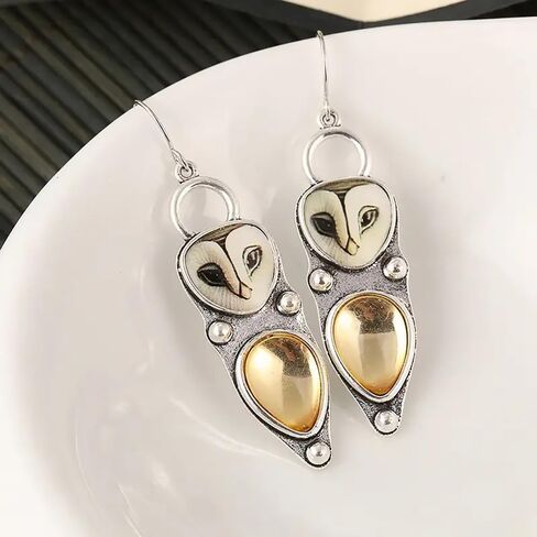Personality Owl Design Dangle Earrings for Women Pear Shaped Yellow Stone Vintage Jewelry in Saudi Arabia