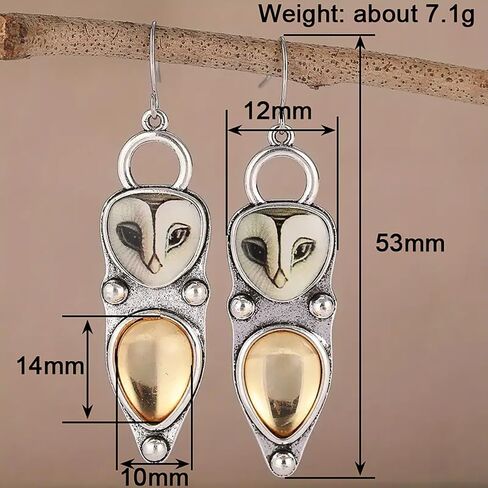 Personality Owl Design Dangle Earrings for Women Pear Shaped Yellow Stone Vintage Jewelry in Saudi Arabia