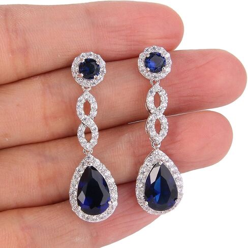 EVER FAITH Women's Cubic Zirconia 8 Shape Infinity Bridal Pierced Dangle Earrings Silver-Tone in Saudi Arabia