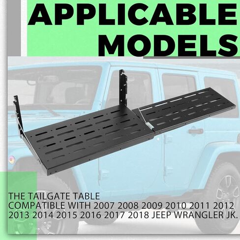 طاولة الباب الخلفي القابلة للطي من KUAFU متوافقة مع 2007-2018 Jeep Wrangler JK رف تخزين الأمتعة ورف حامل البضائع باللون الأسود الصلب يدعم ما يصل إلى 75 رطلاً in Saudi Arabia