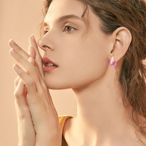 14K Gold Plated Teardrop Chunky Hoop Earrings for Women Waterdrop Gold Earrings Lightweight Teardrop Gold Big Earrings Geometric High Polished Statement Hoop Earrings Fashion Jewelry Gift in Saudi Arabia