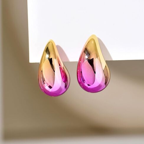 14K Gold Plated Teardrop Chunky Hoop Earrings for Women Waterdrop Gold Earrings Lightweight Teardrop Gold Big Earrings Geometric High Polished Statement Hoop Earrings Fashion Jewelry Gift in Saudi Arabia