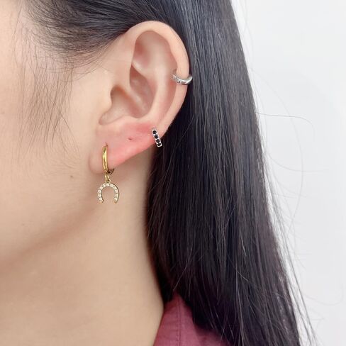 Lucky Horseshoe Dangle Hoop Earrings for Women Gold-Tone Plated Stainless Steel Cubic Zirconia Dainty Elegant Good Luck U Shape Hypoallergenic Mini Huggie Hoops Earring Fashion Jewelry Animal Horse Lover in Saudi Arabia