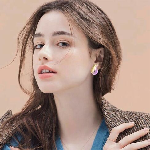 14K Gold Plated Teardrop Chunky Hoop Earrings for Women Waterdrop Gold Earrings Lightweight Teardrop Gold Big Earrings Geometric High Polished Statement Hoop Earrings Fashion Jewelry Gift in Saudi Arabia