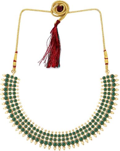 Aheli Traditional Faux Stone Studded Nekclace Earrings Set Bollywood Wedding Ethinc Party Fashion Jewelry Gift for Women in Saudi Arabia