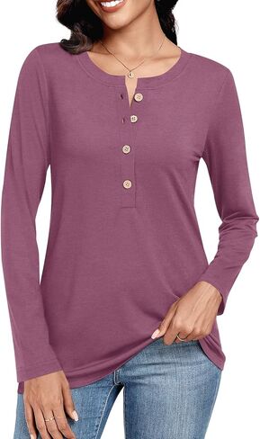 BISHUIGE Womens Long Sleeve Crew Neck Tops Henley Buttons Down Shirts Casual Loose Fit Tunics in Kuwait