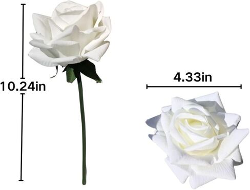 White Rose 10 قطع ورود وهمية - زهور زفاف واقعية - باقة ديكور منزلي مثالية للحفلات والمنزل والمكتب وديكور الكريسماس - ورود بيضاء in Kuwait