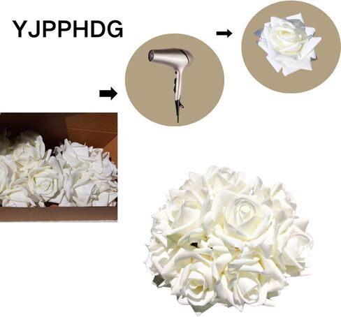 White Rose 10 قطع ورود وهمية - زهور زفاف واقعية - باقة ديكور منزلي مثالية للحفلات والمنزل والمكتب وديكور الكريسماس - ورود بيضاء in Kuwait