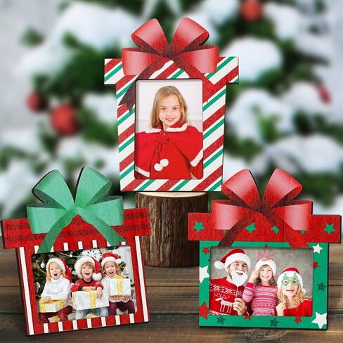 Sintuff 3 Pcs Christmas Picture Frame Christmas Photo Frame 4 x 6 Inch with Bow Decorative Wooden Frame Ornaments Gift for Christmas Home Table Tabletop Display Party Decorations(Christmas Tree) in Kuwait