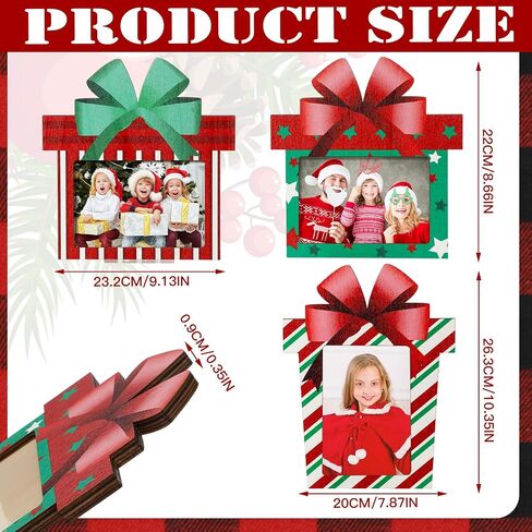 Sintuff 3 Pcs Christmas Picture Frame Christmas Photo Frame 4 x 6 Inch with Bow Decorative Wooden Frame Ornaments Gift for Christmas Home Table Tabletop Display Party Decorations(Christmas Tree) in Kuwait