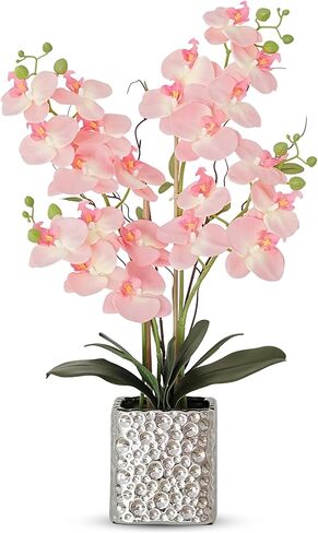 White Orchid Artificial Flowers with Gray Vase Fake Faux Silk Phalaenopsis Arrangement for Home Office Decoration Party Wedding Decor Indoor (3.54" D x 7.87" W x 20" H) in Kuwait