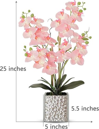 White Orchid Artificial Flowers with Gray Vase Fake Faux Silk Phalaenopsis Arrangement for Home Office Decoration Party Wedding Decor Indoor (3.54" D x 7.87" W x 20" H) in Kuwait