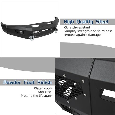 ECOTRIC Front Bumper Compatible with 2017-2022 Ford F250 F350 F450 Super Duty W/LED Light, Winch Plate and D-Rings 3 PCS Bumper Assembly Steel Powder Coated Black - 2 packages in Saudi Arabia