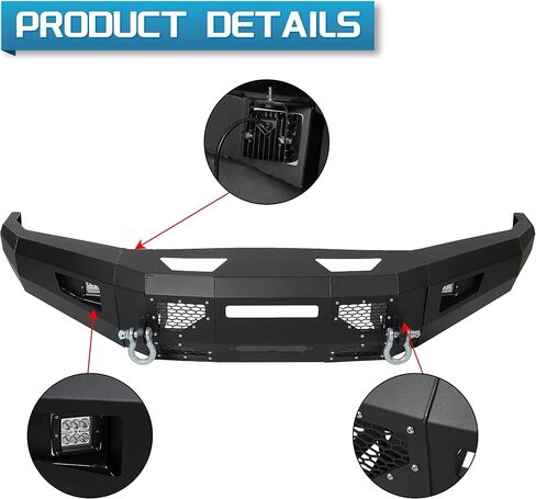 ECOTRIC Front Bumper Compatible with 2017-2022 Ford F250 F350 F450 Super Duty W/LED Light, Winch Plate and D-Rings 3 PCS Bumper Assembly Steel Powder Coated Black - 2 packages in Saudi Arabia