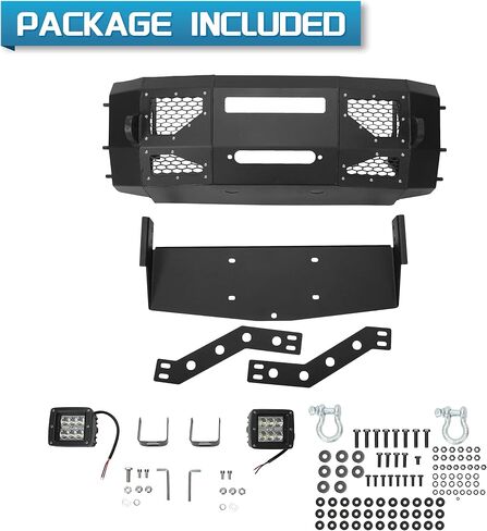 ECOTRIC Front Bumper Compatible with 2017-2022 Ford F250 F350 F450 Super Duty W/LED Light, Winch Plate and D-Rings 3 PCS Bumper Assembly Steel Powder Coated Black - 2 packages in Saudi Arabia
