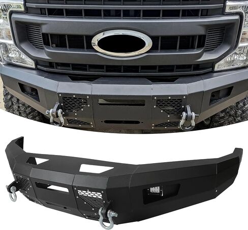 ECOTRIC Front Bumper Compatible with 2017-2022 Ford F250 F350 F450 Super Duty W/LED Light, Winch Plate and D-Rings 3 PCS Bumper Assembly Steel Powder Coated Black - 2 packages in Saudi Arabia